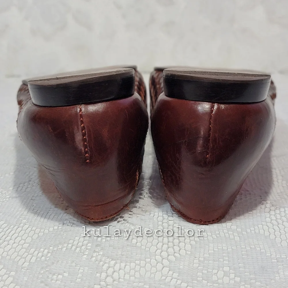 Vintage Pappagallo Woven Leather Tassel Classic Flats Brown Slipon Loafers 9.5 - Picture 15 of 16